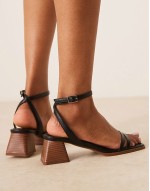 Wide Fit Honeydew mid block heeled sandals in black