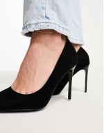 Paphos pointed high heeled court shoes in black suedette