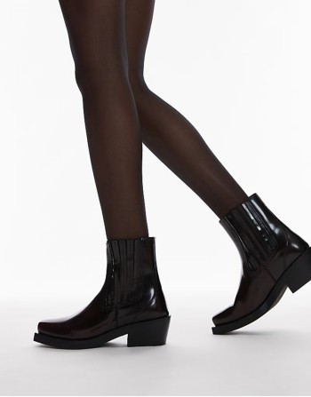 leather square toe western boots in dark red
