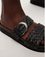 Kady raffia flat sandal with buckle in black