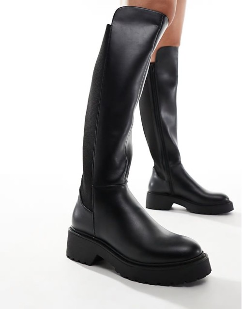 Callback Knee Boots Chunky Riding Boot in Black