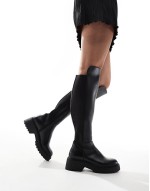 Callback Knee Boots Chunky Riding Boot in Black