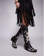 Azaela Wang Phineas floral embroidered western boots in black