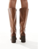 faux leather calf length boots in brown