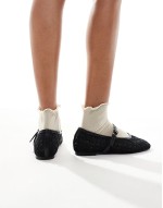 crochet strappy ballet flats in black