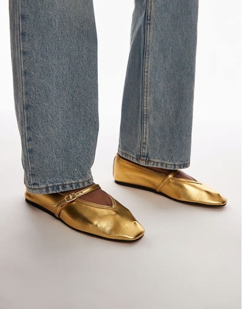 Babette leather v detail ballet flats in gold