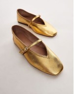 Babette leather v detail ballet flats in gold