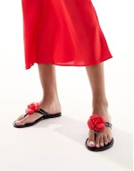 flower flip flops in black with red rose