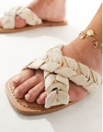 Wide Fit Freya plaited cross-strap flat sandals in natural