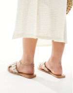Wide Fit Freya plaited cross-strap flat sandals in natural