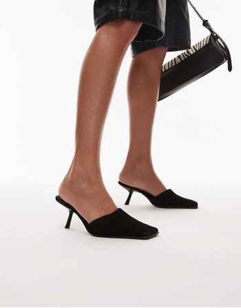 Dante suede square toe heeled mule in black