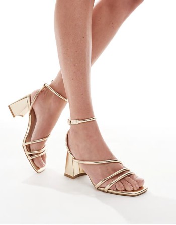 Dandelion strappy block heeled sandals in gold