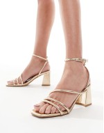 Dandelion strappy block heeled sandals in gold